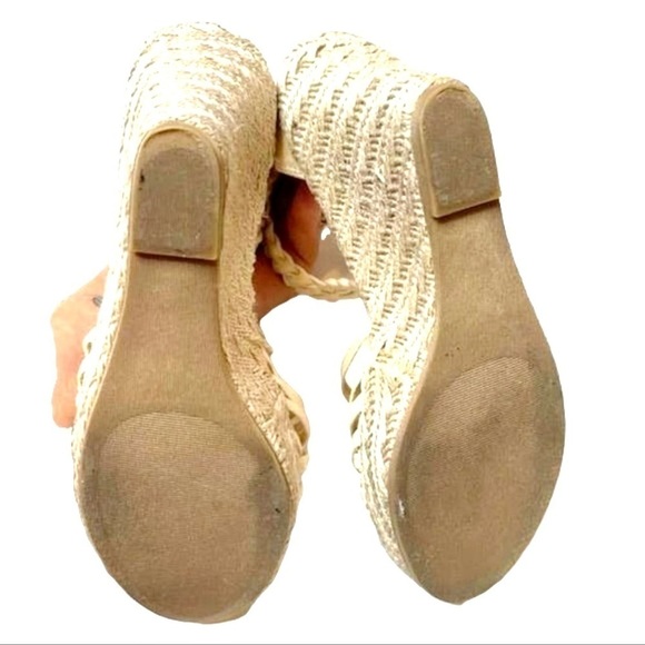 STEVE MADDEN RISE Beige cream T-trap woven Espadrille WEDGE SANDAL women size 6 - Picture 7 of 7